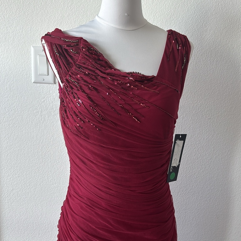 JS Collections Red Asymmetrical Ruched Maxi Dress - Picture 2 of 8
